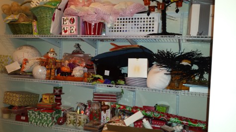 Storage Closet after seasonal decorations storage shelves